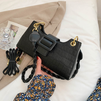 Sac à bandoulière vintage marron personnalisé en cuir PU gaufré crocodile pour femme avec chaîne tressée détachable