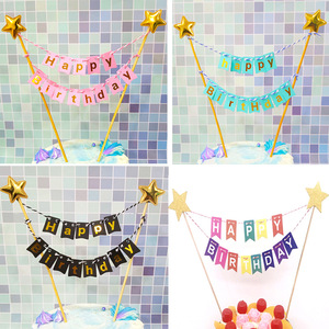 <span class=keywords><strong>Guirlande</strong></span> à décoration de gâteau d'anniversaire, drapeaux de fanions faits à la main avec pôle en bois et Roses ivoire - Product Image 5
