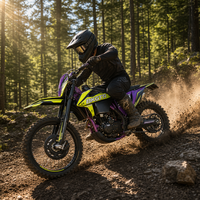 Moto tout-terrain professionnelle KR8 PR300 Enduro, refroidie par air, jaune et violette, pour adultes, avec livery de course.