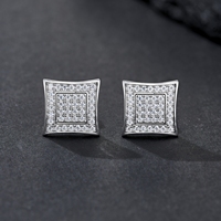 Pendientes de Moissanita Cuadrados de Plata Esterlina 925 con Engaste Iced Out y Cierre de Rosca para Hombre y Mujer, Joyería Hip Hop