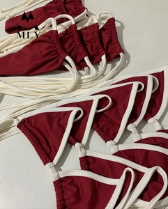 Maillots <span class=keywords><strong>de</strong></span> <span class=keywords><strong>bain</strong></span> triangle MLY pour femmes, nouveau style, couleur unie, rembourrés et froncés, avec bas string - Product Image 2