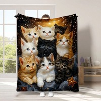 Couverture en flanelle douce à imprimé collage de chatons mignons, motifs multiples de chats, cadeau chaleureux et confortable pour les amoureux des chats, thème animalier pour la maison