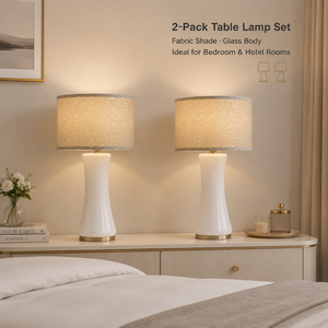 Juego de 2 Lámparas de Mesa con Pantalla de Tela, Cuerpo de Vidrio, Base de Hierro, Bombilla E27, Luz Cálida para Dormitorio, Mesita de Noche, Hotel, Decoración de Sala de Estar - Product Image 2