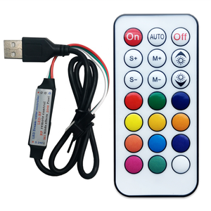 5V USB 21Key <span class=keywords><strong>Mini</strong></span> Led <span class=keywords><strong>Controller</strong></span> Dream Full Color RF Remote para 3Pin 5050 RGB WS2812 WS2811 SK6812 Pixels Strip Light Ring Panel - Product Image 2