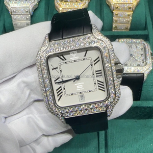 Orologi Meccanici da Uomo di Alta Qualità con Diamanti Moissanite e <span class=keywords><strong>Cinturino</strong></span> in <span class=keywords><strong>Pelle</strong></span>, Stile Hip Hop Iced Out, Supera il Test del Diamante - Product Image 1