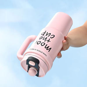 Termo de Acero Inoxidable Rosa Personalizado con Aislamiento, Estilo Americano, con Tapa de Paja, Asa y Aislamiento al Vacío, 30OZ, para Viajes y Camping - Product Image 3