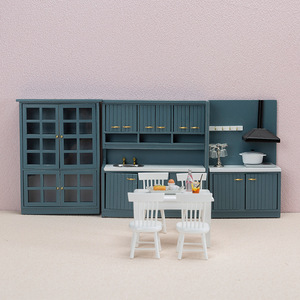 Nuevo 1:12 cocina en miniatura de madera mesa de cocina y silla de comedor gabinete traje escena accesorios DIY juguete casa de muñecas - Product Image 4