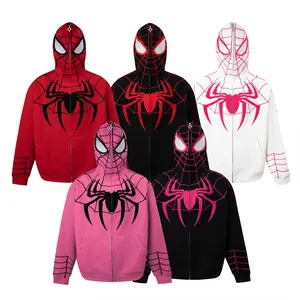 High Street Men's Spider Full Zip Up Hoodie French Terry Hip Hop Oversize Custom Zipper Hoodie With Hot Sale