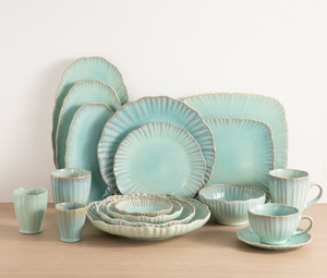 Factory Direct Custom Royal Style Baby Blue <b>Fluted</b> Ceramic Dinnerware, Embossed Stoneware Tableware Bulk Wholesale - Product Image 2