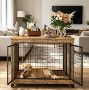 Cage pour <span class=keywords><strong>chien</strong></span> de grande taille avec double <span class=keywords><strong>porte</strong></span>, meuble-cage pour <span class=keywords><strong>chien</strong></span>, avec roulettes, brun rustique, vente en gros - Product Image 1