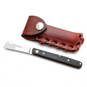 Cuchillo de acero inoxidable tipo Sheepsfoot con mango de madera y funda de cuero para acampar - Product Image 2