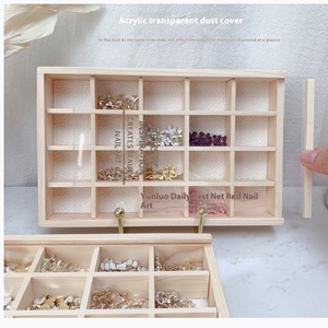 <b>Japanese</b> Style Portable New Design Casual Nail Art <b>Jewelry</b> Storage <b>Box</b> Natural Solid Wood 20 Grid Dustproof Beauty Salon Desktop - Product Image 3