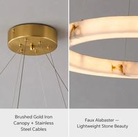 Lustre LED moderne à spectre complet CRI 97, suspension annulaire à deux niveaux, luminaire de plafond en faux albâtre pour salon et hôtel
