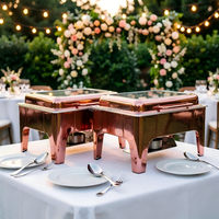 Chauffe-Plat Commercial de Luxe Premium Carré Or Rose avec Couvercle en Verre et Charnière Hydraulique pour Buffet