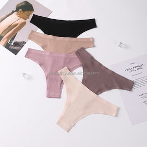 Women's Solid Knitted Seamless Cotton Panties G <strong>String</strong> <strong>Thong</strong> with Custom Logo on Waist - Product Image 2
