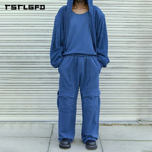 Pantalon de survêtement cargo en molleton épais coupé et cousu, multi-poches, coupe oversize, style streetwear, délavage vintage, baggy, vente en gros - Product Image 1