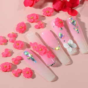 Nouvelles décorations pour ongles en forme de fleur <span class=keywords><strong>rouge</strong></span> en gros, fleurs 3D en résine à cinq pétales, artisanat fait main - Product Image 5