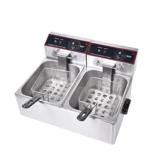 Hete Verkoop Dubbele Tank Gas Friteuse Machine Frieten Kip Friteuse Friteuse Roestvrijstalen Catering Apparatuur