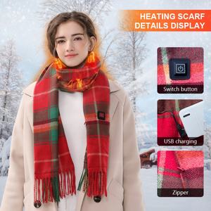 Bufanda Eléctrica Recargable con Calefacción, Diseño a Cuadros Rojos Navideños, Lavable, para Hombres y Mujeres, Bufanda Térmica de Invierno - Product Image 2