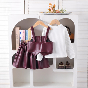 Ensemble 3 pièces bordeaux pour filles : gilet, <span class=keywords><strong>jupe</strong></span> et haut côtelé blanc – Vêtements d'été pour enfants, tenues d'été pour bébés filles, vente en gros - Product Image 5