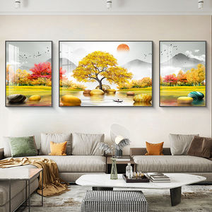 Usine en gros travail à la main verre cristal porcelaine peintures doré paysage mur Art Animal personnalisé <span class=keywords><strong>triptyque</strong></span> <span class=keywords><strong>peinture</strong></span> - Product Image 4