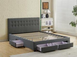 Upholstered King Size <strong>Bed</strong> <strong>Frame</strong> with 4 Drawers, Under-<strong>Bed</strong> Storage for Small Apartments, Luxury Modern Classic Design, <strong>Cool</strong> Gray - Product Image 3