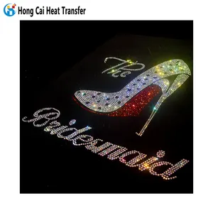 Hongcai wholesale customized logo or text glitter crystal rhinestone heat transfer for clothing print transfer