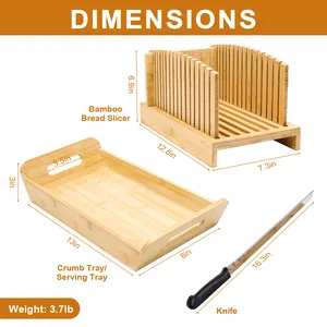 ธรรมชาติความหนาปรับไม้ไผ่พับเครื่องตัดขนมปัง Crumb Catcher ถาดสำหรับขนมปังโฮมเมด