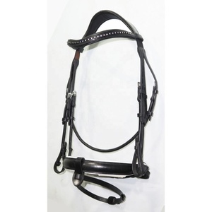 Bride de dressage de cheval de luxe en cuir noir durable avec rembourrage assorti produit de qualité supérieure - Product Image 2