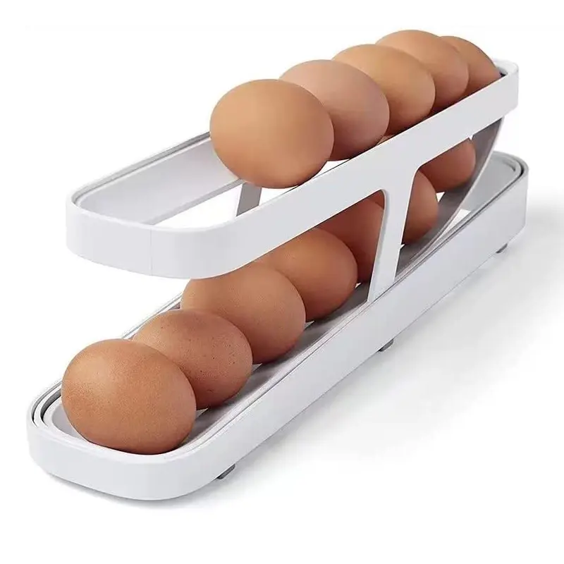 Egg Dispenser Organizers Rolldown Egg Holder 2 Tier Rolling Egg Storage Container for Refrigerator Automatic Rolling