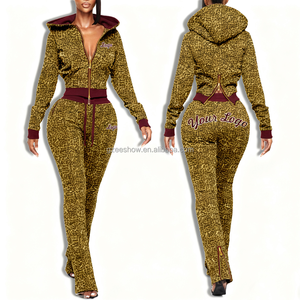 Completo Sportivo da Donna Autunnale Casual con Stampa Leopardata Ricamata, Felpa con Cappuccio e Zip, Maniche Lunghe, Set Due Pezzi Aderente - Product Image 3