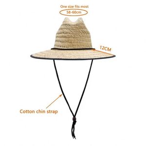 Printed Underbrim Natural Straw <b>Hat</b> Wide Brim UV Protection Beach Sun <b>Hat</b> with Custom Logo Adjustable Chin Strap <b>for</b> Outdoor - Product Image 2