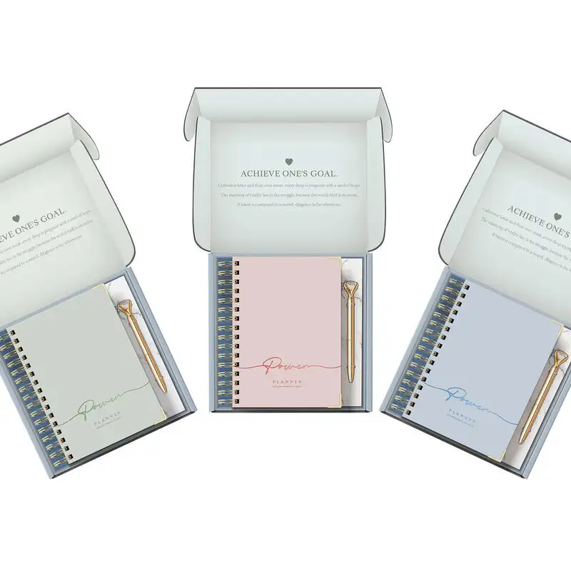 2024 Planner de papelaria Conjunto de caderno personalizado espiral rosa diário de metas mensais diário de couro agenda diário de metas diário planejador