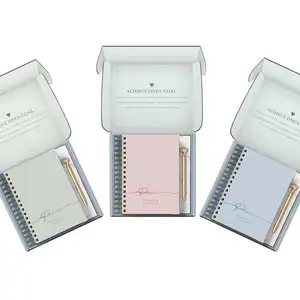 2024 planificador de papelería conjunto de cuaderno personalizado Rosa espiral mensual objetivo diario de cuero Agenda diario objetivo diario planificador