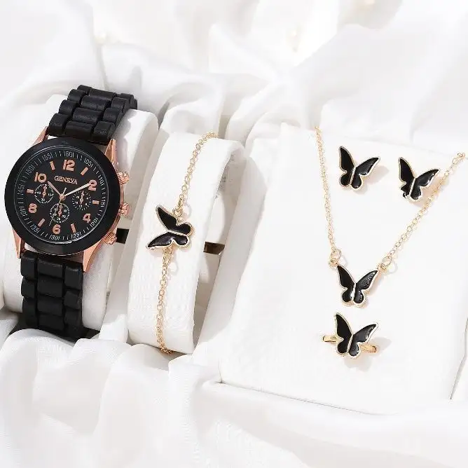 2024 Großhandel Uhr+Armband+Geschenkbox Damen einfache klassische Riemenuhr Schmetterling Zirkon-Armband für Damen