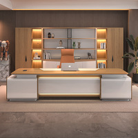 iULTRA Nuova Scrivania Direzionale Multifunzionale di Design, Lussuosa e Moderna, con Luce LED e Armadietto Portaoggetti