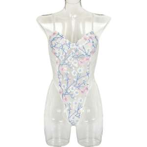 Kadın artı boyutu iç çamaşırı kadın dantel şeffaf nakış tayt seksi iç çamaşırı setleri kadınlar için See Through Bodysuit iç çamaşırı - Product Image 5