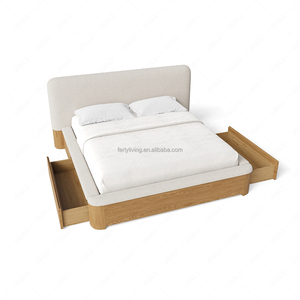 FERLY Solid Oak King <strong>Size</strong> <strong>Bed</strong> <strong>Frame</strong> with Storage Drawers Luxury Velvet Upholstered Headboard Bedroom Furniture Custom Home Hotel - Product Image 6