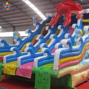 Trượt nước bơm hơi chủ đề đại dương bán chạy, sản xuất theo yêu cầu, có trang trí cá mập và nhiều đường trượt - Product Image 2