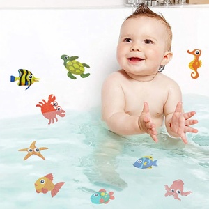 Autocollants antidérapants pour baignoire et escaliers, 9 pièces, animaux de dessin animé, avec raclette, autocollants antidérapants pour baignoire - Product Image 3