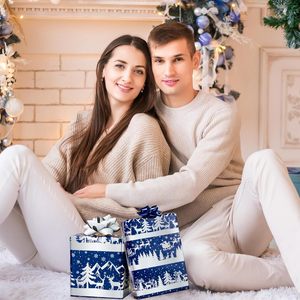 Christmas Wrapping Paper Jumbo Roll Blue Silver Sleigh Forest Scene 250 Sq Ft Recyclable Gift Craft Use - Product Image 6
