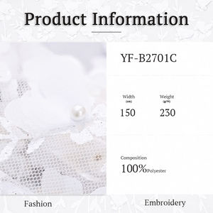 Commercio all'ingrosso in poliestere Glitter ricamato pizzo tessuto perla Tulle con maglia per abiti da sposa ricamato modello - Product Image 4