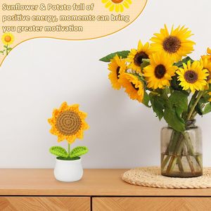 Planta de Girasol Tejida a Mano en Maceta, Decoración Artesanal de Hilo, Decoración para Ventana - Product Image 3