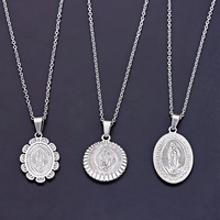 Pendentif Collier en Acier Inoxydable Religieux Bouddhiste Mary Coin Médaille Scenic Spot Bijoux Unisexe Ange Plus Cent Colonne Pendentif