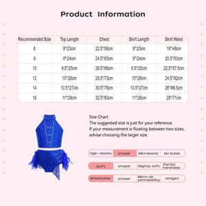 Traje de Baile Latino para Niñas de 6 a 16 Años, Top Corto con Falda de Plumas, para Samba, Rumba, Cha-Cha, Actuaciones, Competiciones y Baile de Salón - Product Image 6