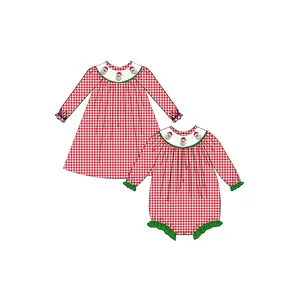 New Arrival Wholesale Smocked Girls Dress Cute Santa Embroidery Girls Dress For Christmas