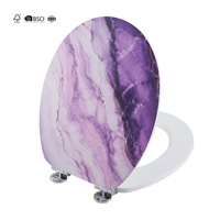 Siège de toilette en bois moulé avec design marbré violet, fermeture douce et élégante, avec charnière en alliage de zinc