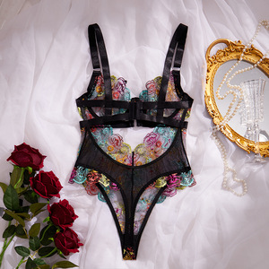 Pakaian dalam wanita, Lingerie renda seksi bordir bunga, Set dua potong - Product Image 2