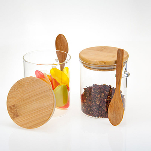 JM Spice Jar Food Storage Container Condiment Bottle Air Tight Glass Jar With Sealing Bamboo Lid And Bamboo Spoon