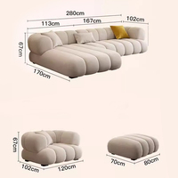 Canapé d'angle moderne en forme de L à trois places avec chaise longue, structure en bois massif, canapé nuage, canapé chenille pour salon, appartement, hôtel